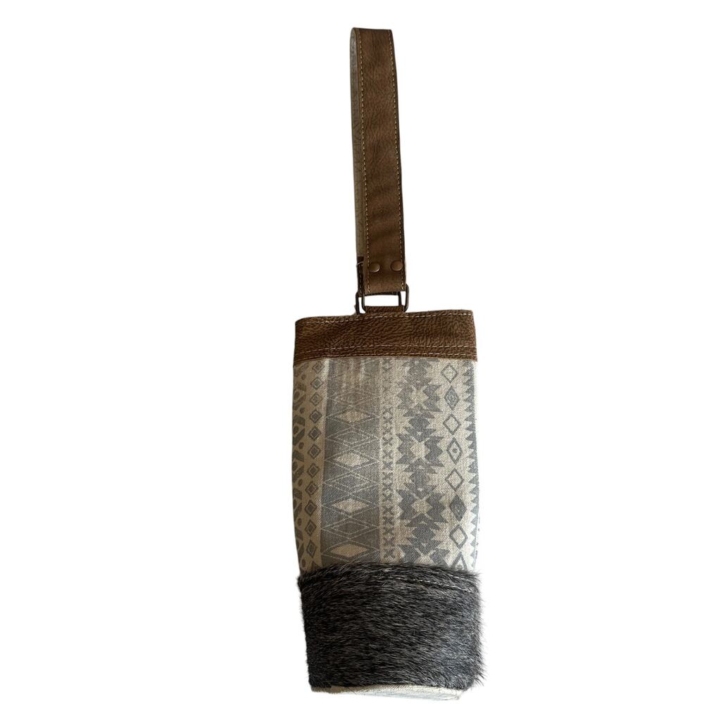 Myra Wine Bottle Carrier Bag Western Aztec Mixed Media Earthy